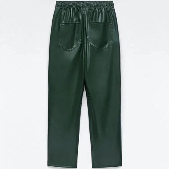 Zara Green Faux Leather Mobwife The Weekender Tie Waist Crop Pants - Picture 3 of 12